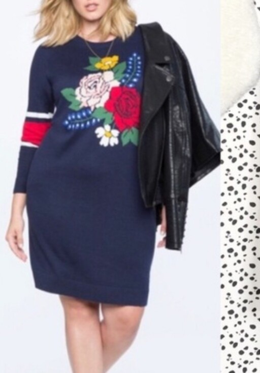 Eloquii Dresses & Skirts - Eloquii | Floral Knit Varsity Striped Long Sleeve Blue Sweater Dress 18/20 Nwt
